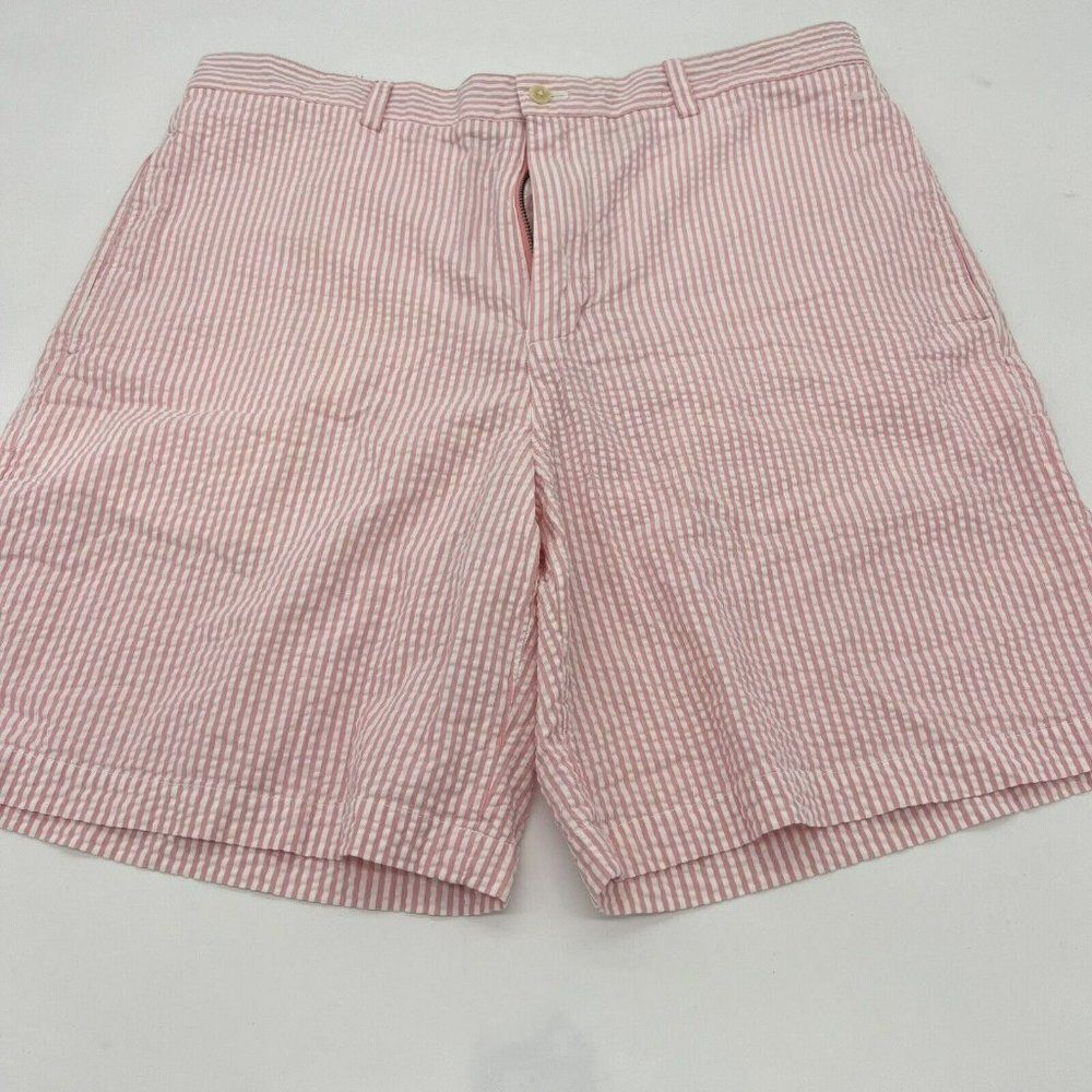 Vineyard Vines Mens Size 36 Seersucker Pink Stripe Flat Front Shorts